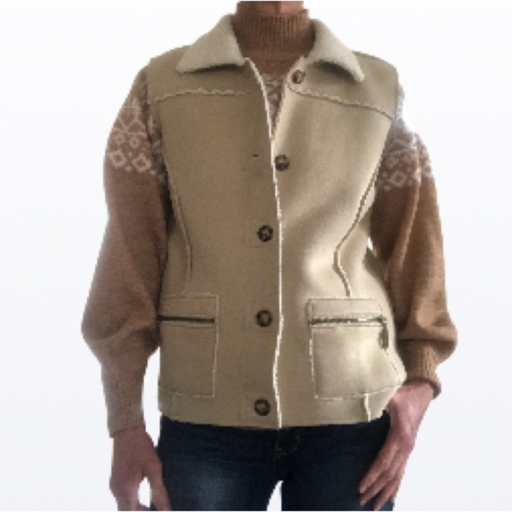 Oatmeal Button-Up Equestrian Faux Suede Vest medium
